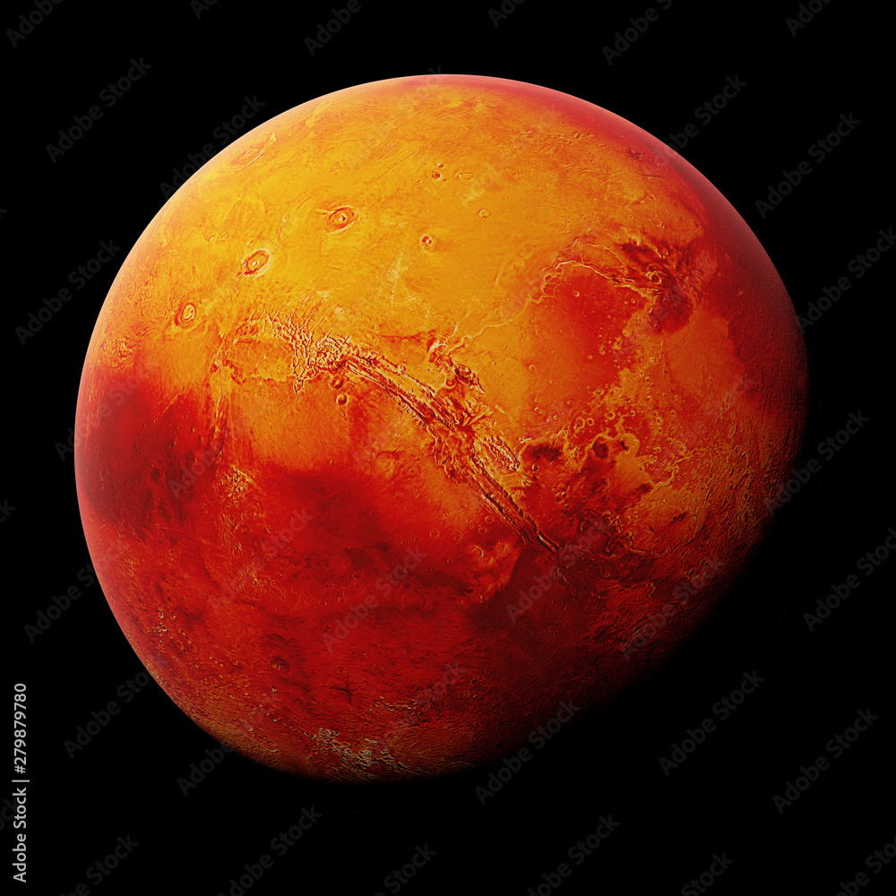 the red planet Mars isolated on black background, part of the solar system