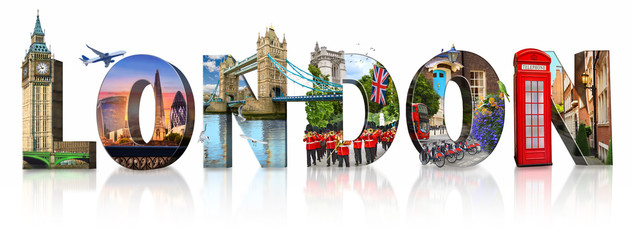 London city landmarks. Word illustration of most famous London monuments and places