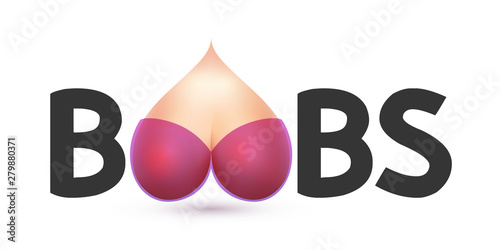 Creative text logo with large sexy boobs for the store bras, sex shops or sites for adults - Vector illustration on white background.