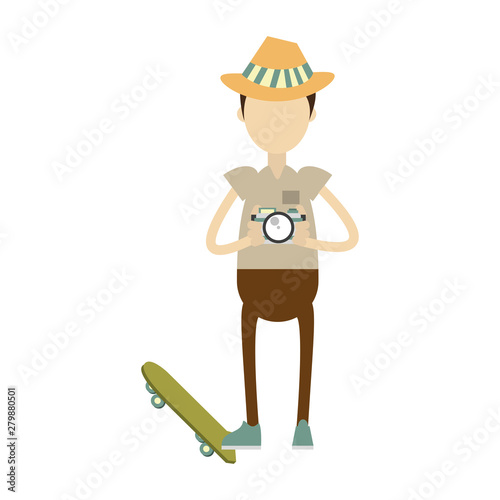hipster boy with green skateboard