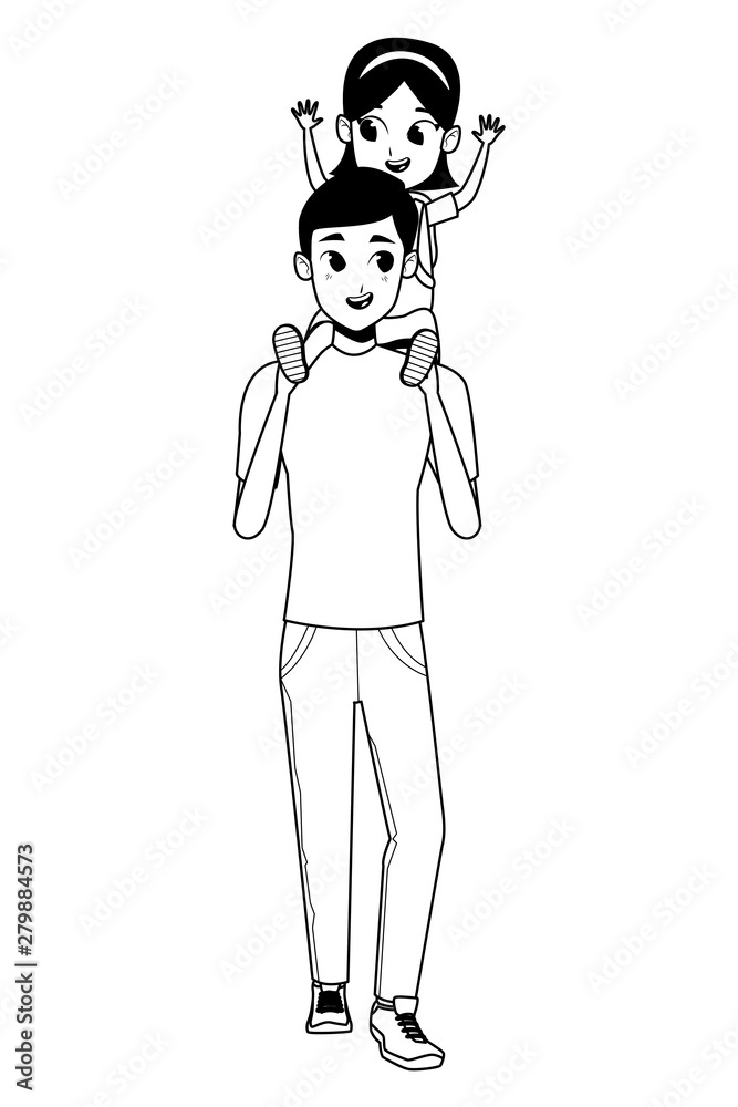 Family single father with kid in black and white Family single father with kid in black and white