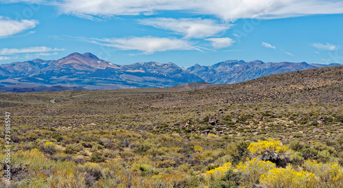 Panoramic view from Bodie, California of high desert and the Eastern Sierra Nevada Mountains