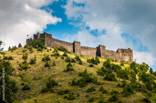 Ruins of medieval fortress Maglic on top of hill by the Ibar river in Serbia. Valley of this river is also called Lilac valley.
