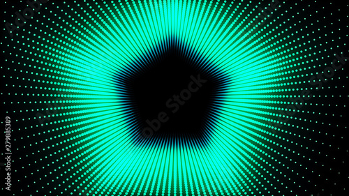 3d Illustration, Green dots lined up in lines It was put together until it was a Pentagon pipe.