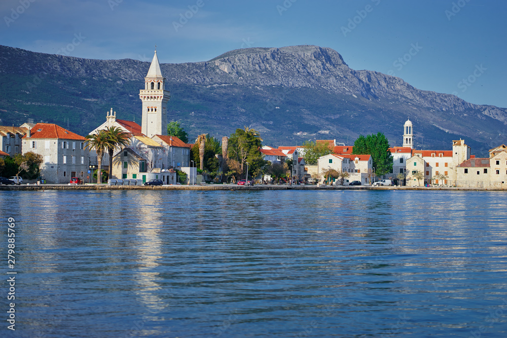 Kastel coast in Dalmatia,Croatia. Famous tourist destination. Old town near on the Adriatic seashore.