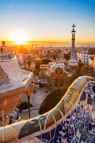 Sunrise at Park Guell, Barcelona, Catalonia, Spain