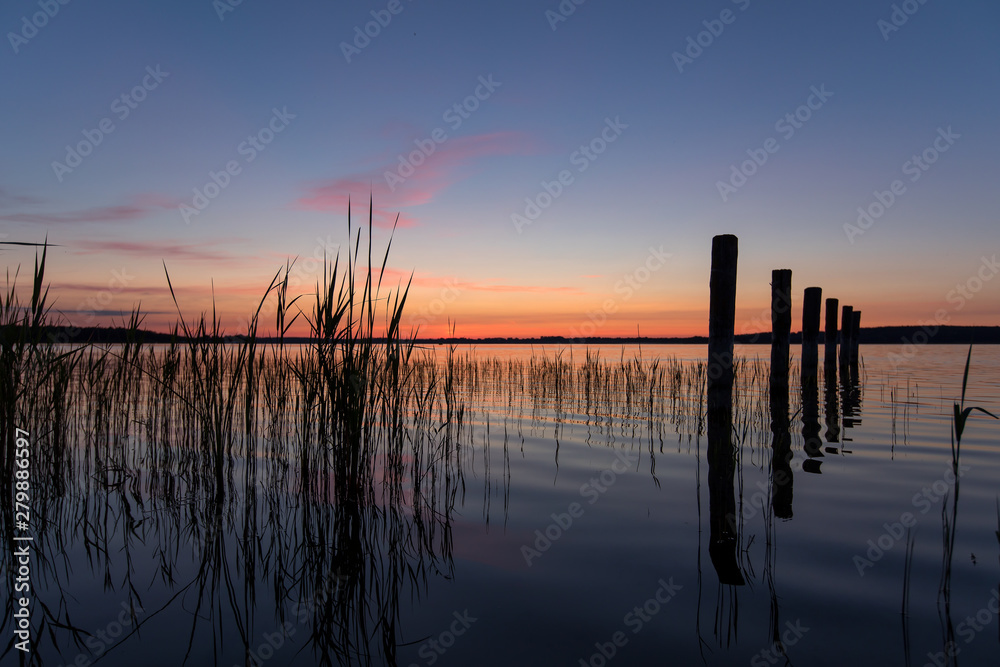 blue hour at the lake before sunrise