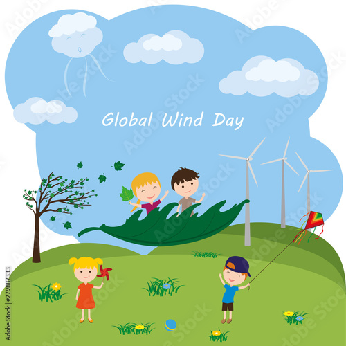 Global Wind Day. Small chil...