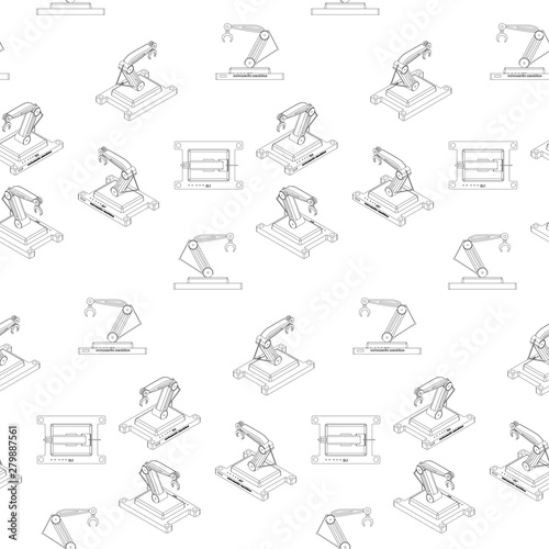 Industrial machines 3D vector. Seamless pattern with robots . Technology blueprint.