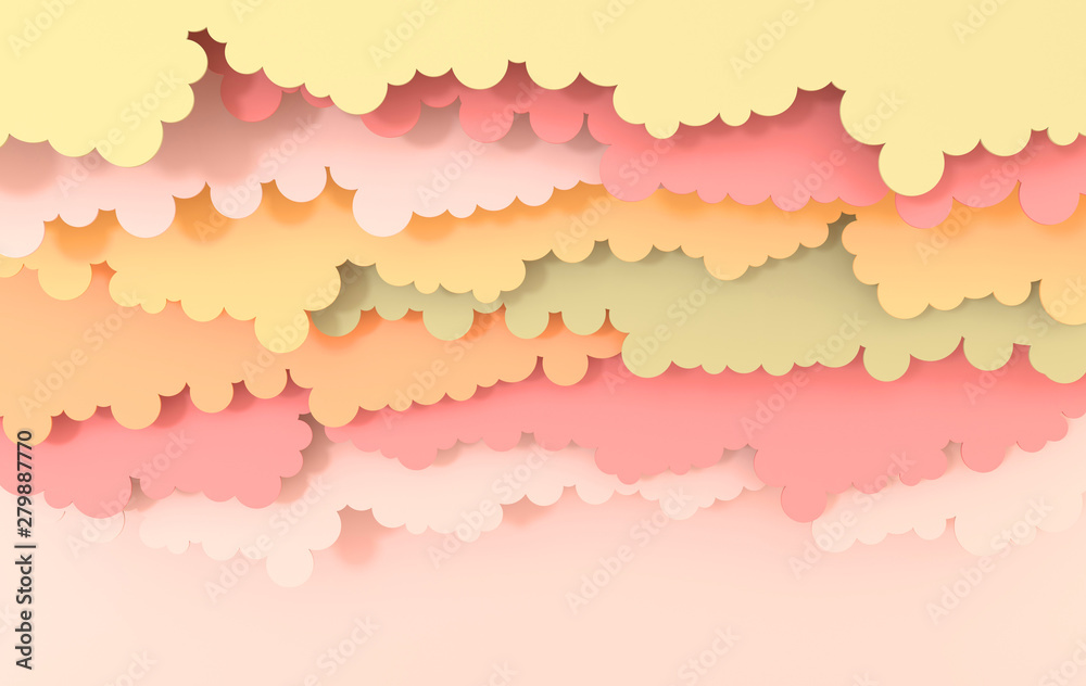 Paper art fluffy clouds. Modern 3d origami paper art style. 3d render illustration in pastel colors