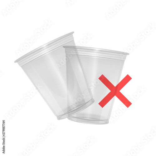 Set of Plastic cups on white. Symbol of stop plastic cup, stop plastic garbage pollution