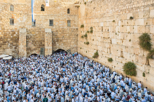 Jews praying at Western Wall on Jerusalem Day photo