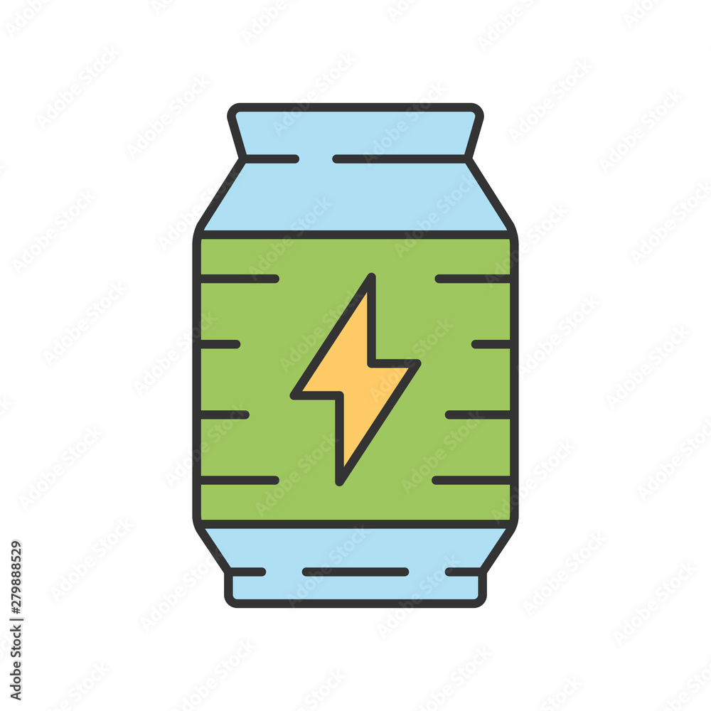 Energy drink color icon. Playerunknowns battlegrounds. Virtual video game equipment. Pubg recovery levels. Computer game inventory, item. Cybersport. Online multiplayer. Isolated vector illustration Energy drink color icon. Playerunknowns battlegrounds. Virtual video game equipment. Pubg recovery levels. Computer game inventory, item. Cybersport. Online multiplayer. Isolated vector illustration