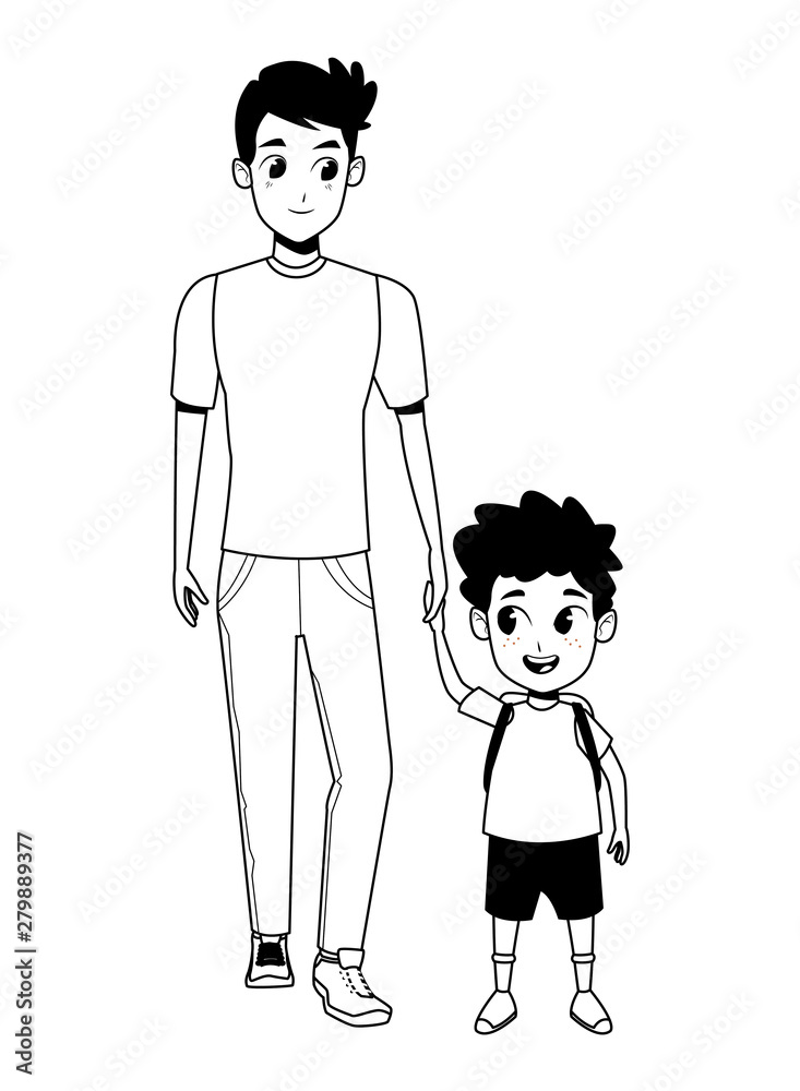 Family single father with kid in black and white Family single father with kid in black and white