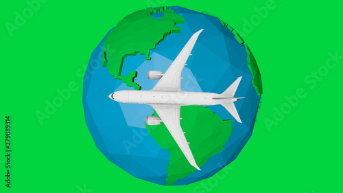 Earth concept travel by plane abstract background. 3d illustration