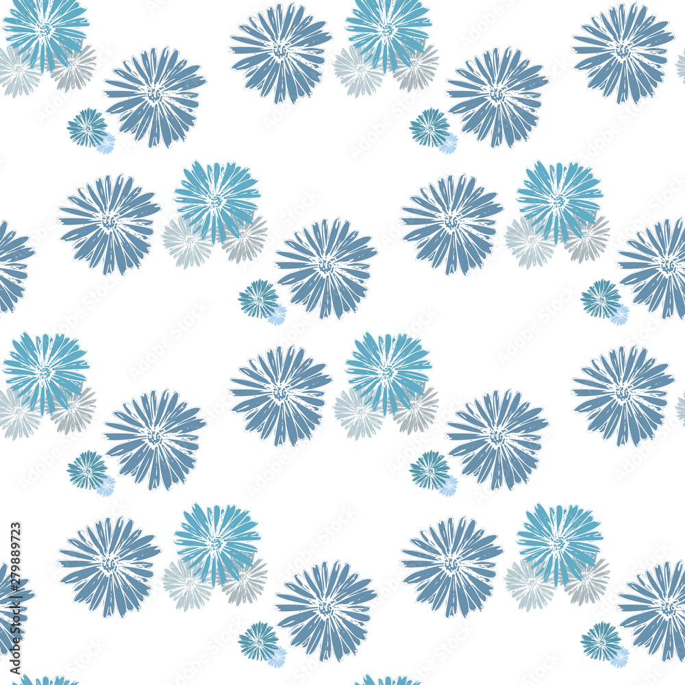 Blue chamomile meadow wildflower Nature seamless pattern. Silhouette vector. Spring decoration. Blue chamomile meadow wildflower Nature seamless pattern. Silhouette vector. Spring decoration.