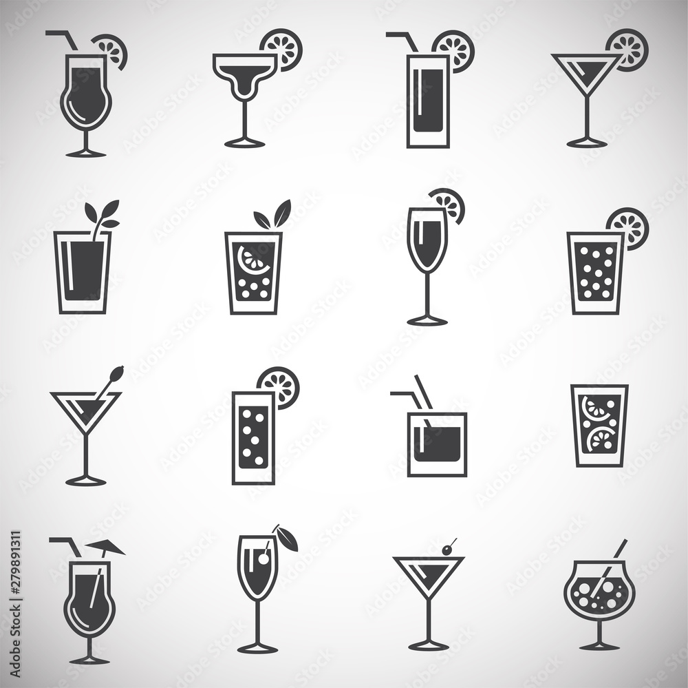 Cocktail related icons set on background for graphic and web design. Simple illustration. Internet concept symbol for website button or mobile app. Cocktail related icons set on background for graphic and web design. Simple illustration. Internet concept symbol for website button or mobile app.