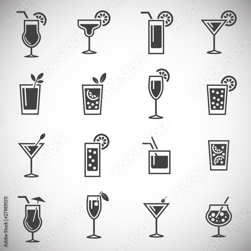 Cocktail related icons set on background for graphic and web design. Simple illustration. Internet concept symbol for website button or mobile app.