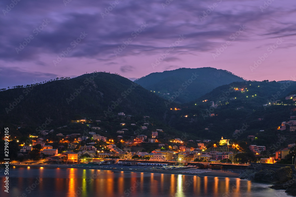 Night city of Bonassola La Spezia, Italy. The picture was taken on a long exposure.