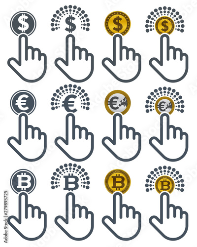 Forefingers clicking currencies