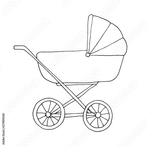 Baby stroller for babies. Sketch. Vector
