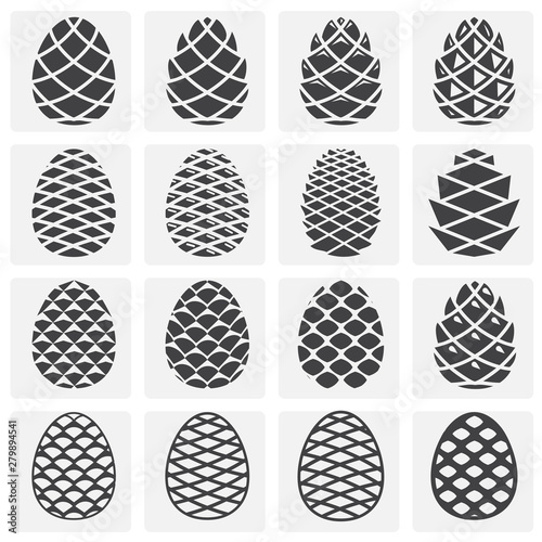 Pine cone icons set on background for graphic and web design. Simple illustration. Internet concept symbol for website button or mobile app.