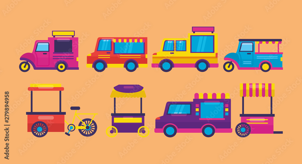 Naklejka premium food trucks flat design image