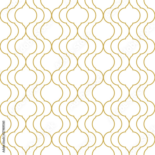 Elegant linear persian ornament seamless vector pattern in gold color