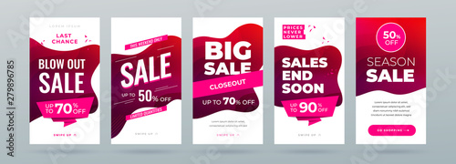 Set of dynamic modern fluid sale banner for social media stories, web page, mobile phone. Sale banner template design special offer set. Eps10 vector.