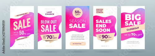 Set of dynamic modern fluid sale banner for social media stories, web page, mobile phone. Sale banner template design special offer set. Eps10 vector.
