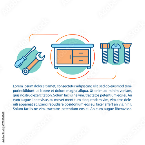 Furniture assembly article page vector template. Service for home. Brochure, magazine, booklet design element with linear icons and text boxes. Print design. Concept illustrations with text space