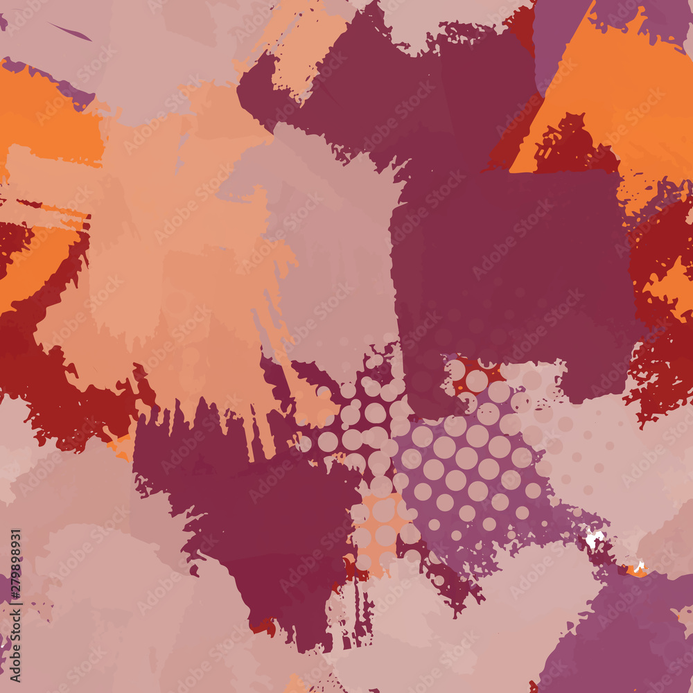 Obraz premium Seamless abstract grunge texture. Repetitive pattern for printing on fabric, wrapping paper. Chaotic background of spots brown, orange, purple.