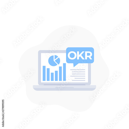 OKR vector icon with laptop and business analytics