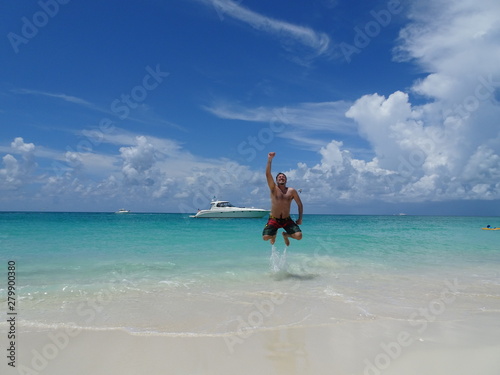 Jumping in blue paradise