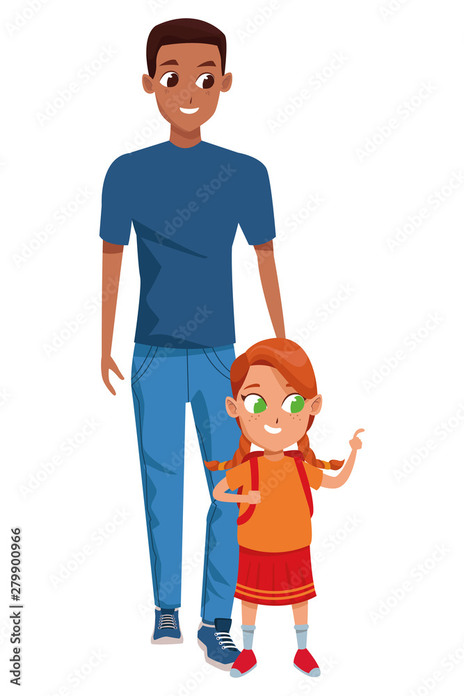 Obraz premium Family single parent with children cartoon