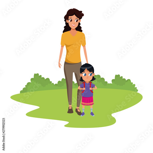 Family single mother with kid