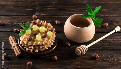 waffles with honey and nuts...