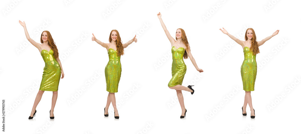 Fototapeta premium Red hair girl saying hello isolated on white