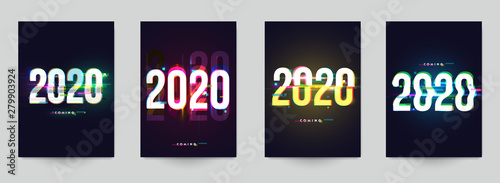 Happy new year design vector illustration concept. Set of minimalistic trendy background for branding banner, cover, poster, greeting card. Modern colorful number 2020.