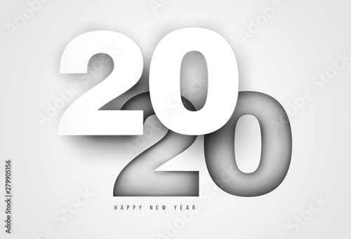 Vector geometric number 2020 in modern layout paper cut 3d style. Happy new year design concept. Minimalistic trendy illustration for branding banner, cover, poster, card.