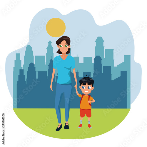 Family single mother with kid