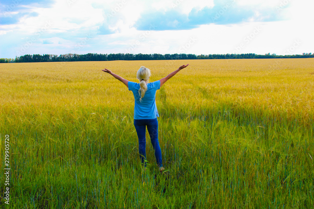 beautiful woman on a wheat field in summer beautiful woman on a wheat field in summer