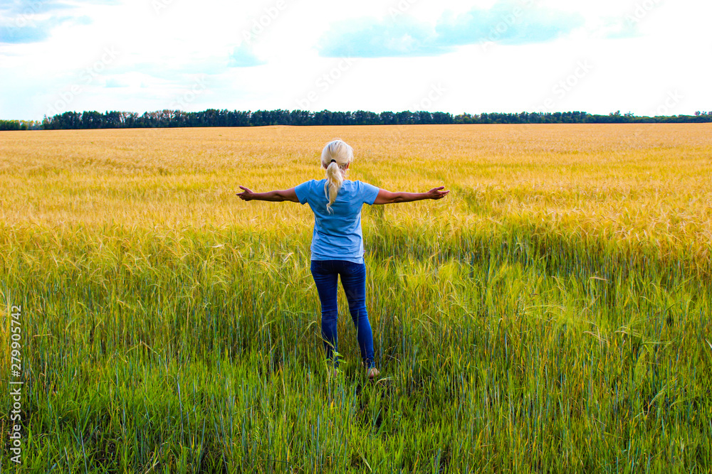 beautiful woman on a wheat field in summer