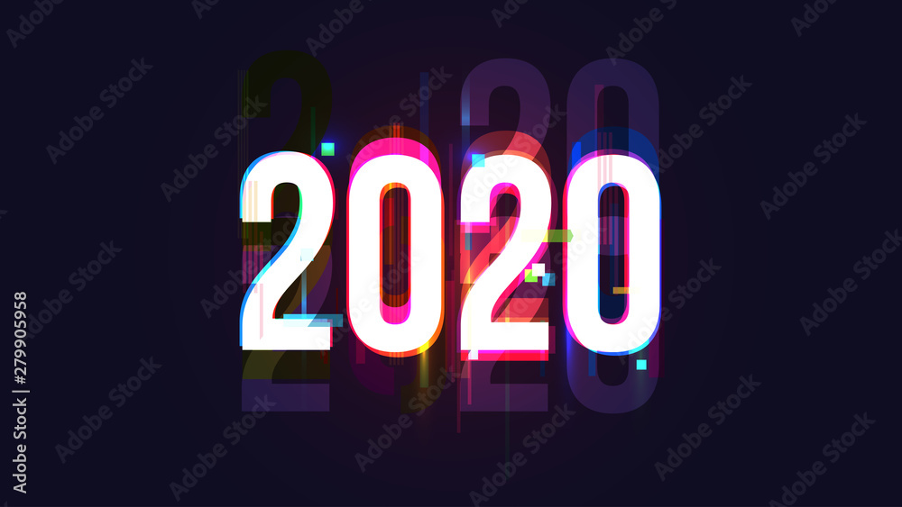 Vector number 2020 in distorted glitch style. Happy new year design concept. Minimalistic trendy illustration for branding banner, cover, poster, card. Vector number 2020 in distorted glitch style. Happy new year design concept. Minimalistic trendy illustration for branding banner, cover, poster, card.