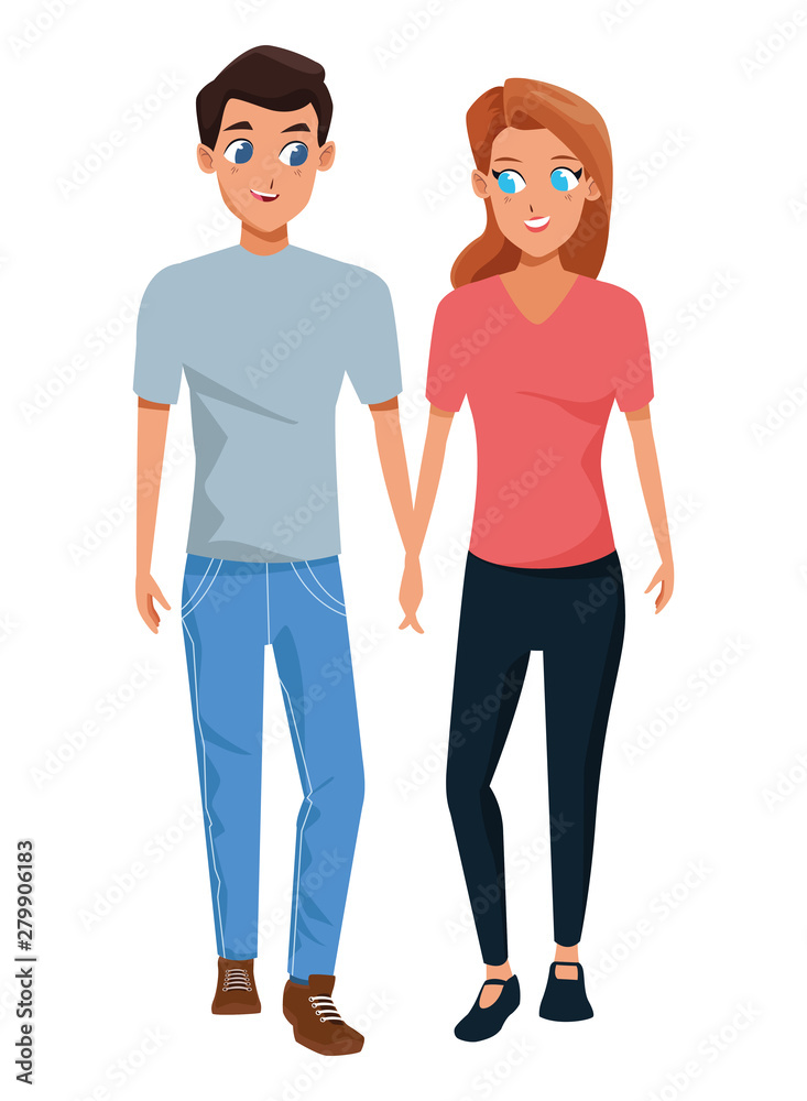 Young couple smiiling and walking cartoon Young couple smiiling and walking cartoon