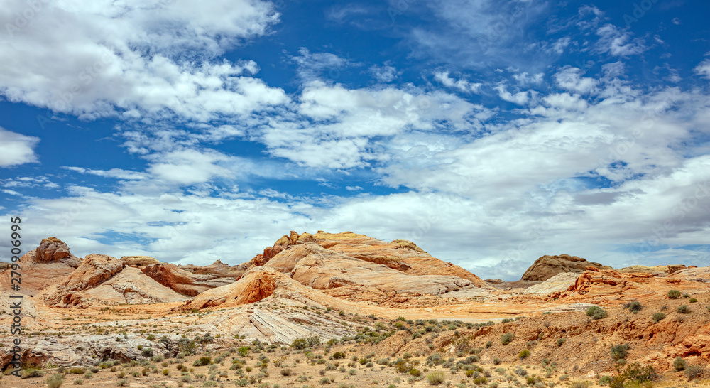 Valley of fire state park, Nevada USA. Red sandstone formations, blue sky with clouds