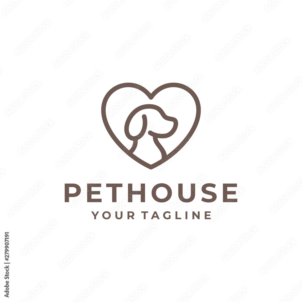 Dog logo and icon design vector. Pet house and pet shop logo.