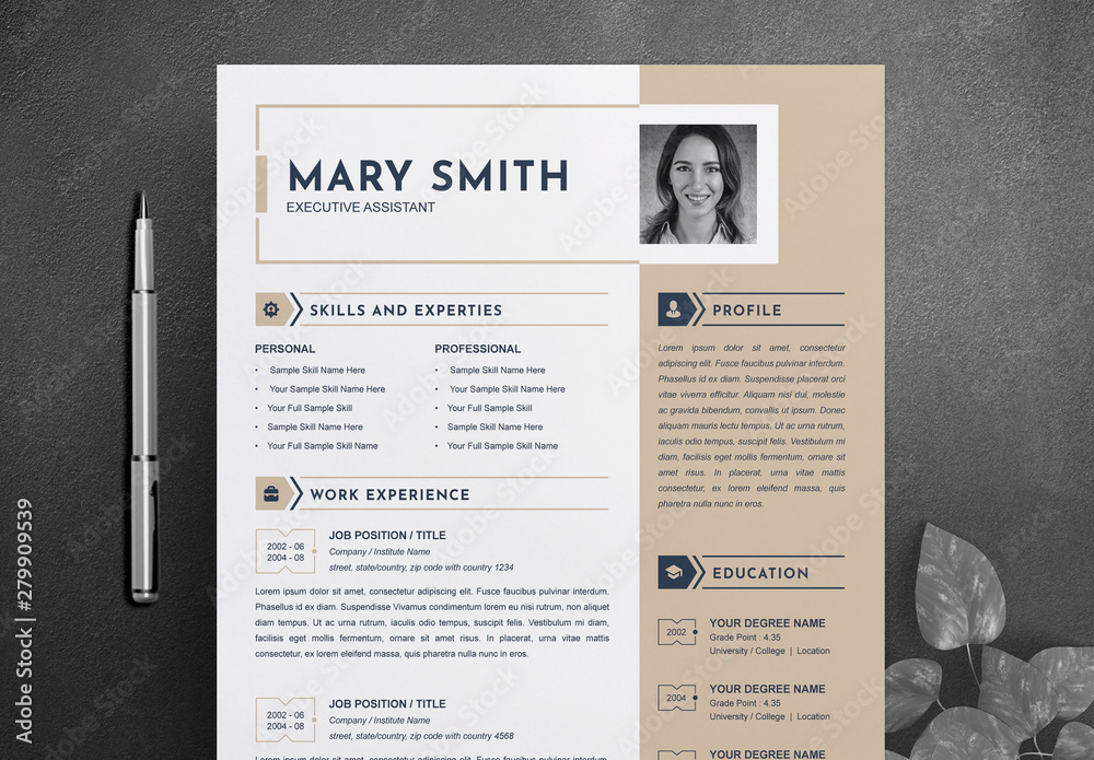 Resume and Cover Letter Layout with Tan Sidebar Stock Template | Adobe ...
