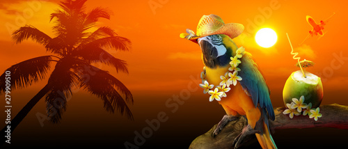 Fototapeta Naklejka Na Ścianę i Meble -  Papagei im Urlaub am Strand