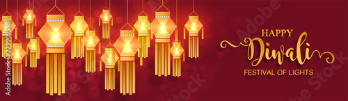 Diwali, Deepavali or Dipavali the festival of lights india with gold diya patterned and crystals on paper color Background.